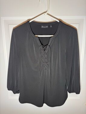 7th Avenue Design Studio/ New York & Co. Women's Black Lace-Up Blouse